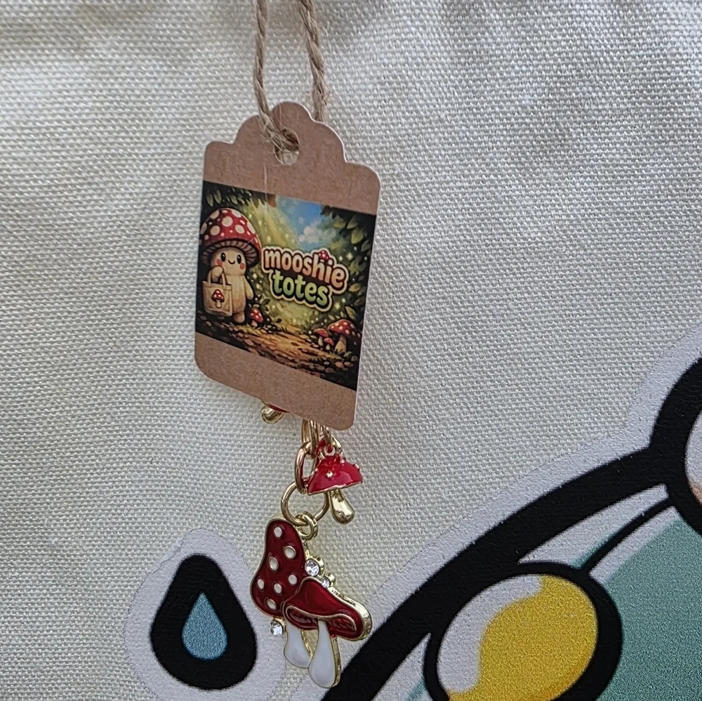 Mooshie Totes +keychain Mushroom Canvas Tote  13x15 NWT